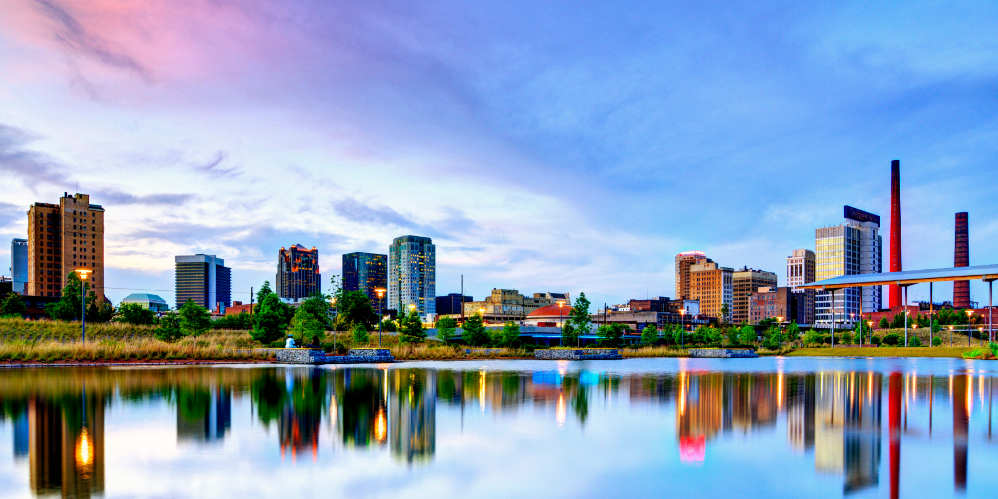 Birmingham Alabama downtown skyline and lake