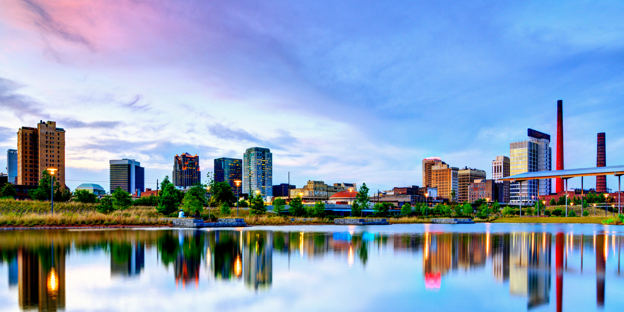 Birmingham Alabama downtown skyline and lake 